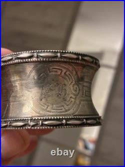 Ancien Rond de Serviette en Argent Massif Décor Grecque XIXe Poinçon Orfèvre