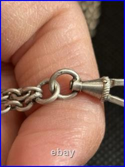 Ancien Sautoir Collier Chaîne En Argent Massif Art Nouveau Deco Poinçon Sanglier