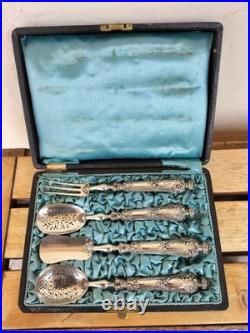 Ancien Service A Mignardises Hors D'oeuvres Argent Massif Poinçon Minerve Silver