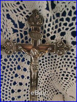 Ancien benitier christ crucifix en argent massif poincon vieillard XIXe jesus