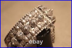 Ancien bracelet Berbère en argent massif 8 poinçons cabochons filigrane Ethnique
