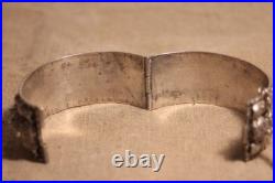 Ancien bracelet Berbère en argent massif 8 poinçons cabochons filigrane Ethnique