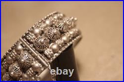 Ancien bracelet Berbère en argent massif 8 poinçons cabochons filigrane Ethnique