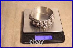 Ancien bracelet Berbère en argent massif 8 poinçons cabochons filigrane Ethnique