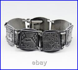 Ancien bracelet avec blasons du Pays Basque en argent massif poinçon sanglier