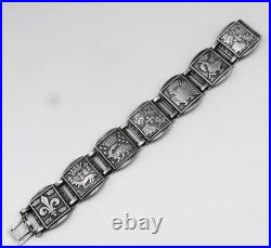 Ancien bracelet avec blasons du Pays Basque en argent massif poinçon sanglier