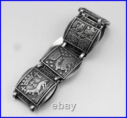 Ancien bracelet avec blasons du Pays Basque en argent massif poinçon sanglier