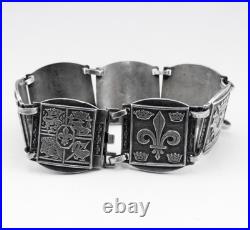 Ancien bracelet avec blasons du Pays Basque en argent massif poinçon sanglier