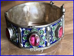 Ancien bracelet enfant Berbère Kabyle émaillé argent poinçons crabe