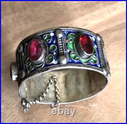 Ancien bracelet enfant Berbère Kabyle émaillé argent poinçons crabe