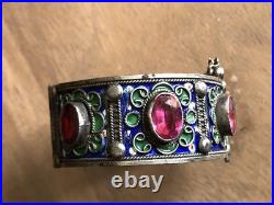 Ancien bracelet enfant Berbère Kabyle émaillé argent poinçons crabe