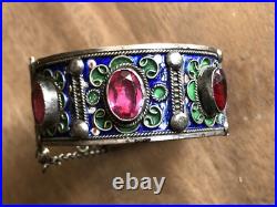 Ancien bracelet enfant Berbère Kabyle émaillé argent poinçons crabe