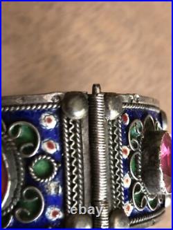 Ancien bracelet enfant Berbère Kabyle émaillé argent poinçons crabe