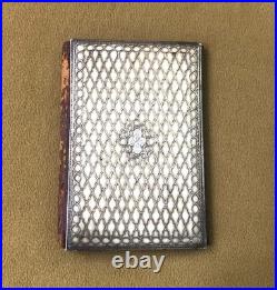 Ancien carnet de bal en argent massif poinçonné et tissu XIX ème 6,5 x 9,5 cm