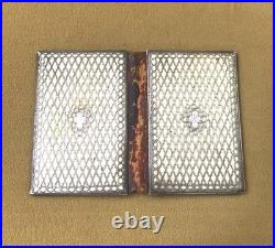 Ancien carnet de bal en argent massif poinçonné et tissu XIX ème 6,5 x 9,5 cm