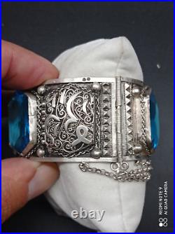 Ancien gros Bracelet manchette Berbère Maghreb en argent massif Poinçonné