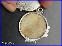 Ancien pendentif, miroir de sac art nouveau femme signé argent massif poinçonné