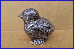 Ancien petit oiseau Poussin argent massif poinçon minerve salière ou poivrière 2