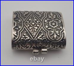 Anciene Boîte Pilulier Pilule en Argent Massif Poinçonné Décor Floral #J5