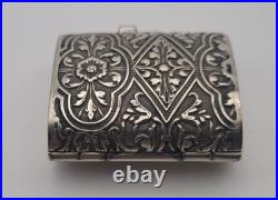 Anciene Boîte Pilulier Pilule en Argent Massif Poinçonné Décor Floral #J5