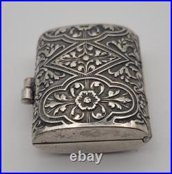 Anciene Boîte Pilulier Pilule en Argent Massif Poinçonné Décor Floral #J5