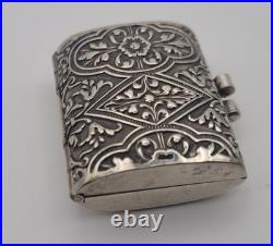 Anciene Boîte Pilulier Pilule en Argent Massif Poinçonné Décor Floral #J5