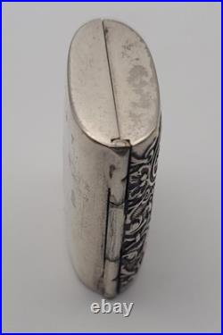Anciene Boîte Pilulier Pilule en Argent Massif Poinçonné Décor Floral #J5