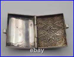 Anciene Boîte Pilulier Pilule en Argent Massif Poinçonné Décor Floral #J5