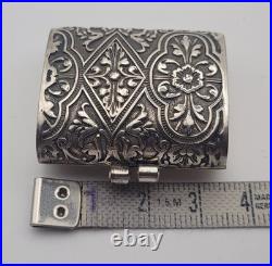 Anciene Boîte Pilulier Pilule en Argent Massif Poinçonné Décor Floral #J5