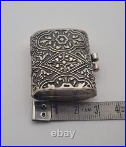 Anciene Boîte Pilulier Pilule en Argent Massif Poinçonné Décor Floral #J5