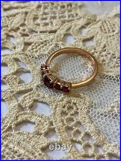 Ancienne Bague Argent Massif Et Or Rose 5 Grenats Véritables Poinçon