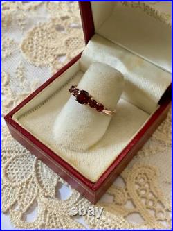 Ancienne Bague Argent Massif Et Or Rose 5 Grenats Véritables Poinçon
