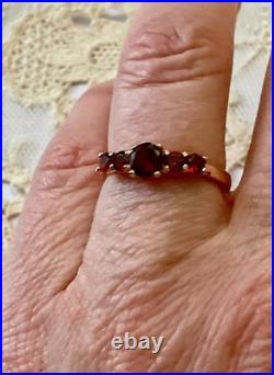 Ancienne Bague Argent Massif Et Or Rose 5 Grenats Véritables Poinçon