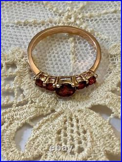 Ancienne Bague Argent Massif Et Or Rose 5 Grenats Véritables Poinçon