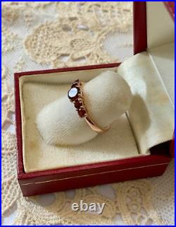 Ancienne Bague Argent Massif Et Or Rose 5 Grenats Véritables Poinçon