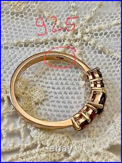 Ancienne Bague Argent Massif Et Or Rose 5 Grenats Véritables Poinçon