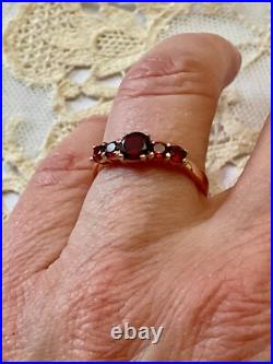 Ancienne Bague Argent Massif Et Or Rose 5 Grenats Véritables Poinçon