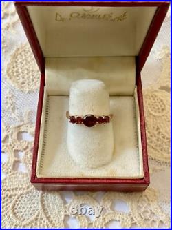 Ancienne Bague Argent Massif Et Or Rose 5 Grenats Véritables Poinçon