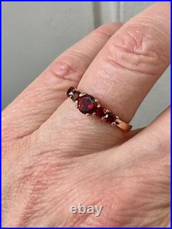 Ancienne Bague Argent Massif Et Or Rose 5 Grenats Véritables Poinçon