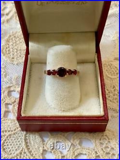 Ancienne Bague Argent Massif Et Or Rose 5 Grenats Véritables Poinçon
