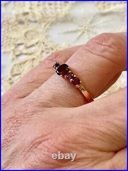 Ancienne Bague Argent Massif Et Or Rose 5 Grenats Véritables Poinçon