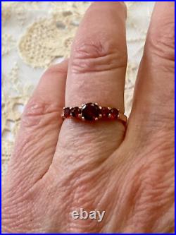 Ancienne Bague Argent Massif Et Or Rose 5 Grenats Véritables Poinçon