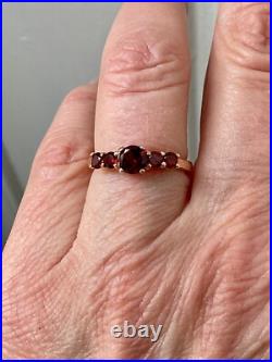 Ancienne Bague Argent Massif Et Or Rose 5 Grenats Véritables Poinçon