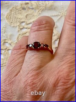 Ancienne Bague Argent Massif Et Or Rose 5 Grenats Véritables Poinçon