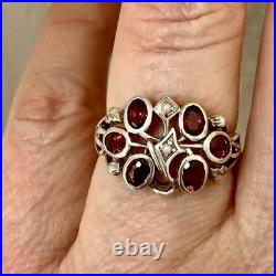 Ancienne Bague Argent Massif Grenat Et Perle Fine Poinçon