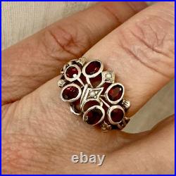 Ancienne Bague Argent Massif Grenat Et Perle Fine Poinçon