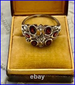 Ancienne Bague Argent Massif Grenat Et Perle Fine Poinçon