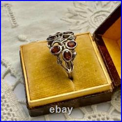 Ancienne Bague Argent Massif Grenat Et Perle Fine Poinçon