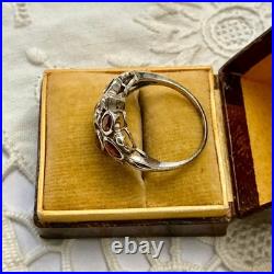 Ancienne Bague Argent Massif Grenat Et Perle Fine Poinçon