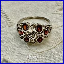 Ancienne Bague Argent Massif Grenat Et Perle Fine Poinçon